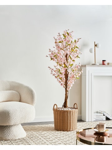 Beliani Kunstpflanze SAKURA in Grün/Rosa/Schwarz - (W) 60 x (H) 150 x (L) 60 cm