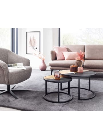KADIMA DESIGN Couchtisch 2er Set Mango Massivholz / Stein-Optik Sofatisch Rund
