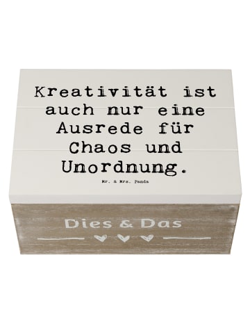 Mr. & Mrs. Panda Kiste Spruch Kreativität und Chaos mit Spruch in Weiß
