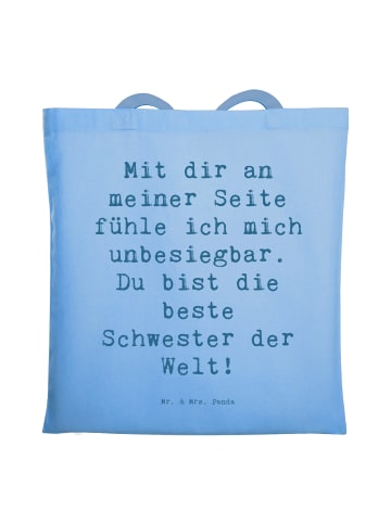 Mr. & Mrs. Panda Canvas Bag Spruch Beste Schwester mit Spruch in Sky Blue