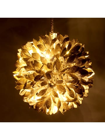 MARELIDA LED Dekoleuchte Glitzerball silberne Blätter D: 21cm in gold