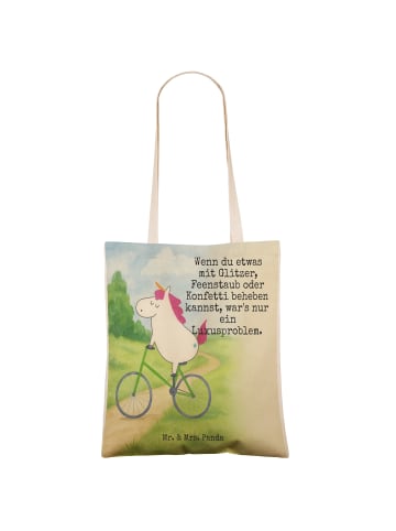 Mr. & Mrs. Panda Shopping Bag Einhorn Radfahrer Design mit Spruch in Weiß