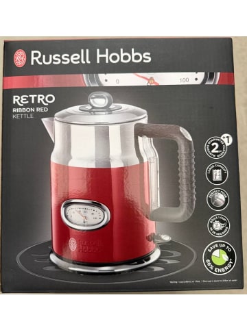 Russell Hobbs Wasserkocher 1,7l, 2400W] Retro Rot + Edelstahl Teekocher 21670-70