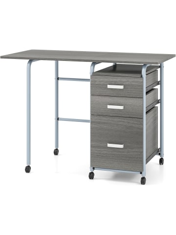 COSTWAY Computertisch mit 3 Schubladen und Rollen in Grau