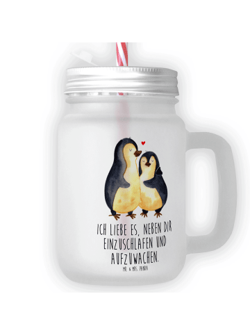 Mr. & Mrs. Panda Glas Pinguine Einschlafen mit Spruch in Transparent