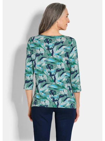 GOLDNER Viskoseshirt floral, U-Boot-Ausschnitt in marine / gemustert