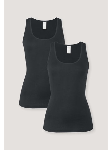 Hessnatur Tanktop Rundhals Fitted 2er-Set in schwarz