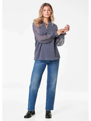 GOLDNER Chiffonbluse mit Rüschen und Bindeband in marine / weiß / gemustert