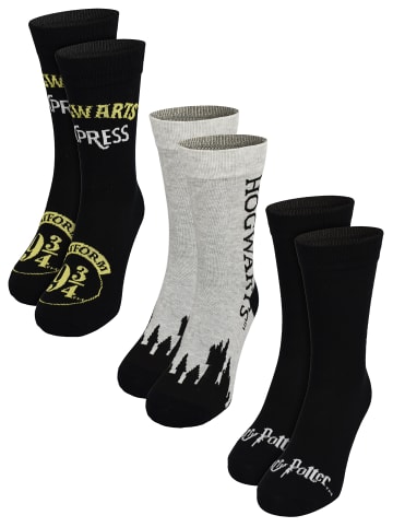 Harry Potter 3er Pack Harry Potter Socken Hogwarts Platform 9 3/4 Strümpfe in grau/schwarz