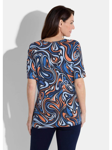 GOLDNER Kurzgröße:  Shirt in blau / hellblau / pfirsich / gemustert