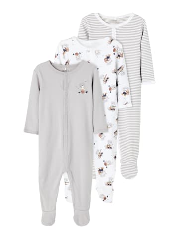 name it Baby Unisex 3er Pack Strampler mit Fuß Bärchen in Grau