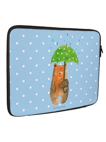 Mr. & Mrs. Panda Laptop Sleeve Bär Regenschirm ohne Spruch in Blau Pastell