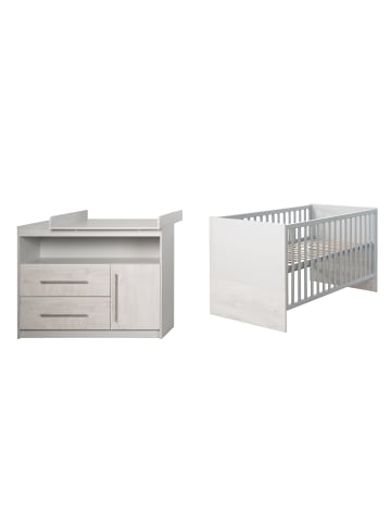 roba Babyzimmer Set Maren 2 Lichtgrau/Weiß mit Bett & Wickelkommode