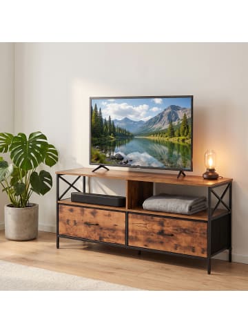 relaxdays TV Lowboard in Braun/ Schwarz - (B)120 x (H)50 x (T)40 cm