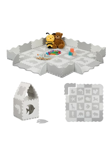 relaxdays 36-tlg. Puzzlematte "Tiere" in Weiß/ Grau
