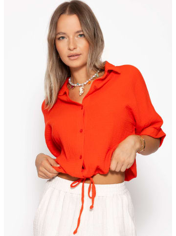 SASSYCLASSY Musselin Bluse mit Zugband in Orange