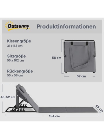 Outsunny Strandliege,57cm x 154cm x 52cm,grau