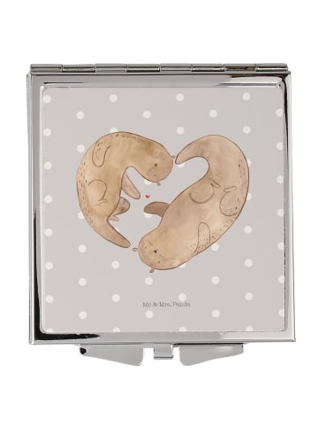 Mr. & Mrs. Panda Handtaschenspiegel quadratisch Otter Herz ohne ... in Grau Pastell