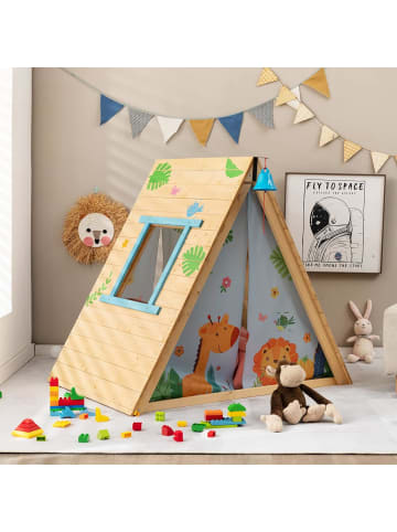 COSTWAY 2 in 1 Spielhaus mit Klettersteine in Beige