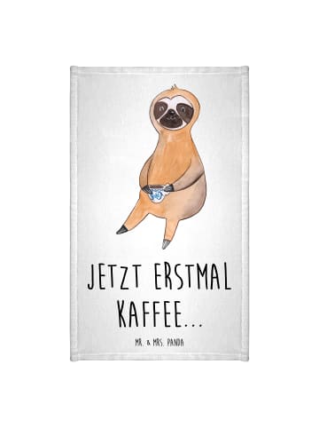Mr. & Mrs. Panda Gästehandtücher Faultier Kaffee mit Spruch in Weiß