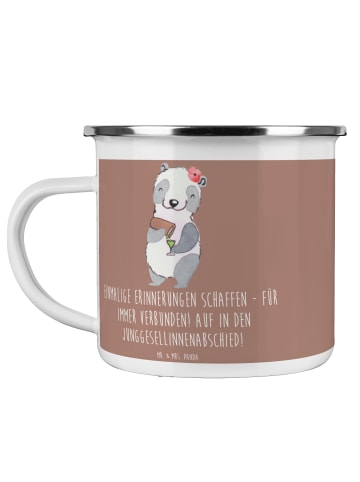 Mr. & Mrs. Panda Camping Emaille Tasse Junggesellinnenabschied E... in Braun Pastell