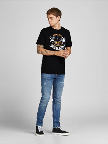 Jack & Jones Denim JJELOGO Print Kurzarm O-NECK T-Shirt in Schwarz