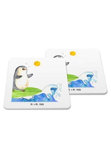 Mr. & Mrs. Panda Untersetzer Pinguin Surfer ohne Spruch in Weiß