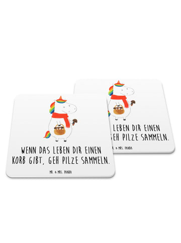 Mr. & Mrs. Panda Gläseruntersetzer Einhorn Pilz mit Spruch in Weiß