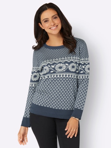 WITT WEIDEN Jacquard-Pullover in rauchblau-champagner-gemustert