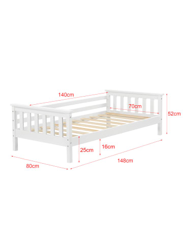 en.casa Kinderbett Nuuk mit Matratze in Weiß (L)140cm (B)70cm