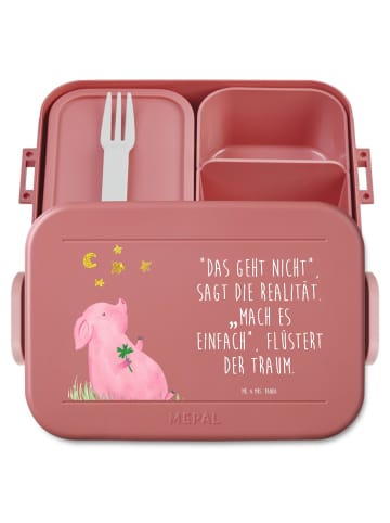 Mr. & Mrs. Panda Bentobox Schwein Glück Motiv mit Spruch in Rot Pastell