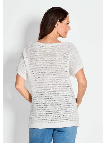 GOLDNER Kurzgröße:  Rippenstrickpullover Kurzarm-Pullover mit Rippen in cremeweiß