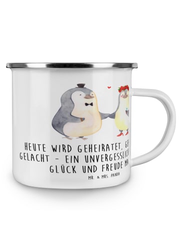 Mr. & Mrs. Panda Emaille Tasse Hochzeitsfeier Freude mit Spruch in Weiß