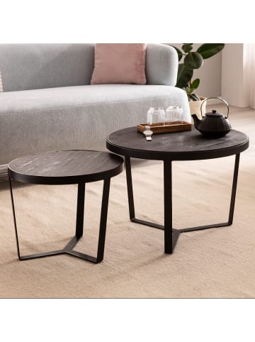 KADIMA DESIGN Couchtisch 2er Set Akazie Massivholz / Steinoptik Wohnzimmertisch