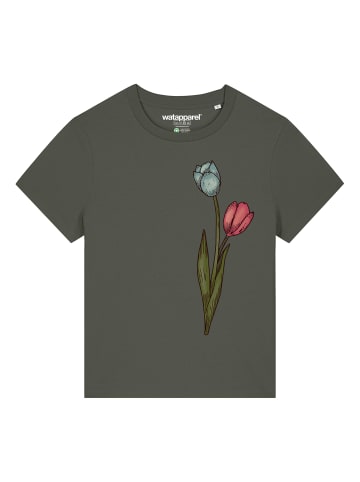 wat? Apparel T-Shirt Blume in Wasserfarbe 05 in Khaki