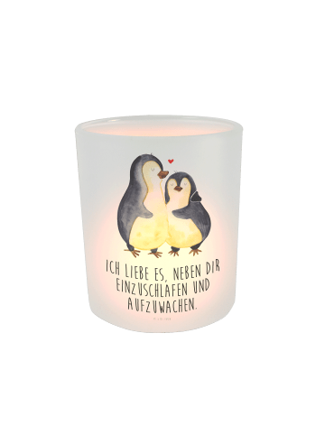 Mr. & Mrs. Panda Windlicht Pinguine Einschlafen mit Spruch in Transparent