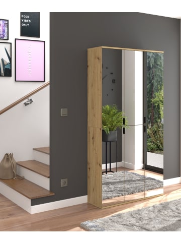 Inn.Furn Garderobenschrank Artisan Eiche 91 cm, Flurschrank 6-türig mit Spiegel