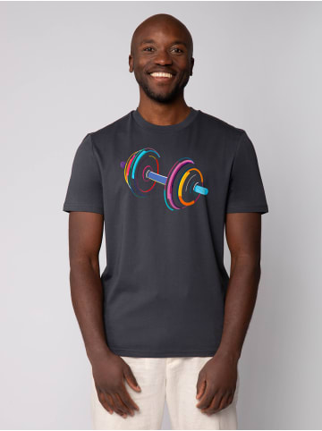 wat? Apparel T-Shirt 80s Hantel in India Ink Grey