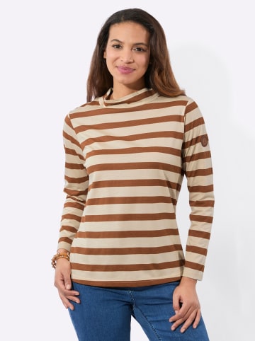 WITT WEIDEN Stehkragen-Shirt in cognac-sand-geringelt