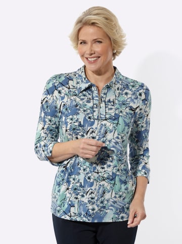 WITT WEIDEN Poloshirt in salbei-jeansblau-bedruckt