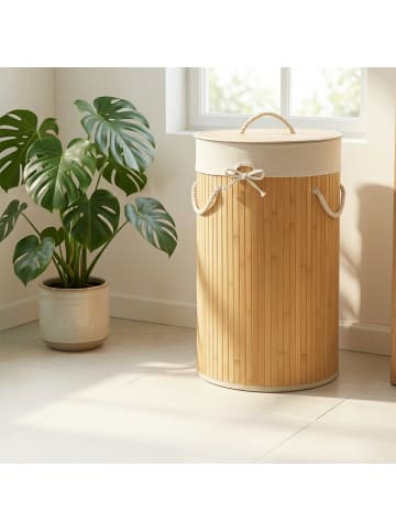 relaxdays Wäschekorb in Creme - (H)65 x Ø41 cm
