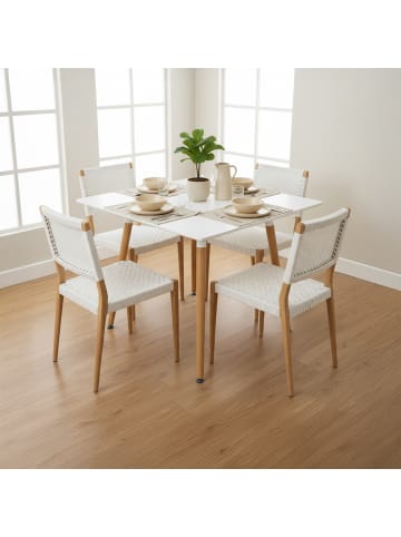 relaxdays Esstisch in Weiß/ Natur - (B)75 x (H)75 x (T)75 cm