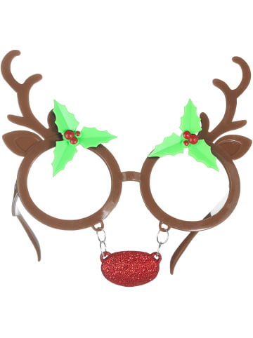 tectake Partybrille/Scherzbrille, in braun, Rot glitzernde Nase an Kettchen
