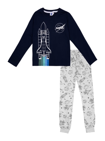 United Labels NASA Schlafanzug Pyjama Set Langarm Oberteil mit Hose in blau/grau