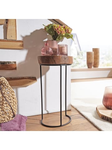 KADIMA DESIGN Beistelltisch AKOLA Massiv-Holz Wohnzimmer-Tisch Metallbeine in Massivholz