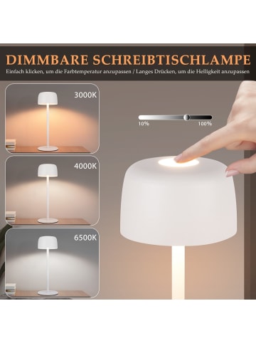 ZMH Tischleuchte LED in weiß Tragbar Kabelloses Nachtlampe Touch Dimmbar