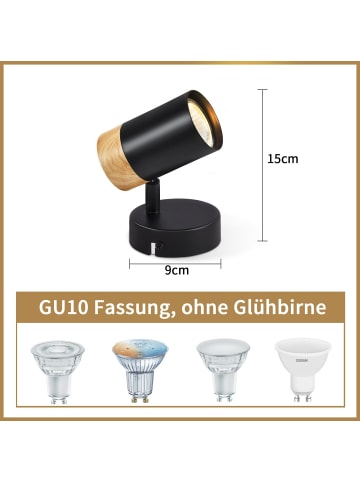 ZMH Deckenleuchte in schwarz 1-flammige GU10 holz vintage drehbar 330°