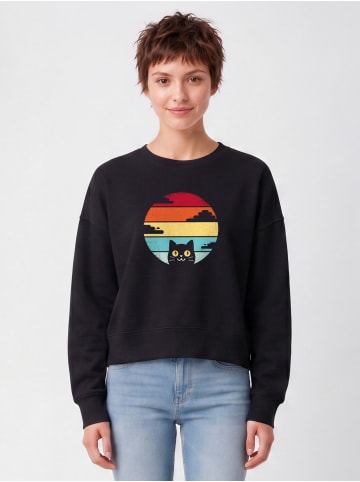 wat? Apparel Sweatshirt Retro Sunset Cat in Schwarz