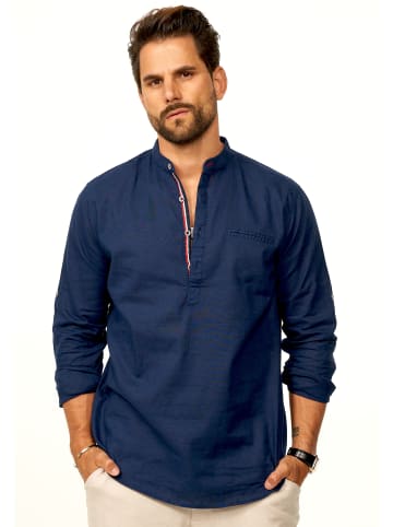behype Langarmhemd - aus Leinen im Regular-Fit Tunikahmed in Navy