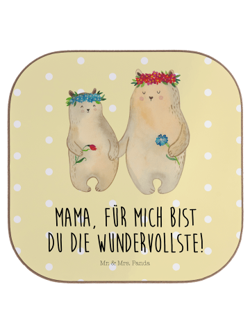 Mr. & Mrs. Panda Untersetzer Bären mit Blumenkranz mit Spruch in Gelb Pastell